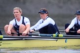 The Boat Race season 2018 - Women's Boat Race Trial Eights (OUWBC, Oxford): "Coursing River" approaching Chiswick Pier - 5 Morgan McGovern, 4 Anna Murgatroyd, 3 Stefanie Zekoll.
River Thames between Putney Bridge and Mortlake,
London SW15,

United Kingdom,
on 21 January 2018 at 14:39, image #140