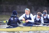 The Boat Race season 2018 - Women's Boat Race Trial Eights (OUWBC, Oxford): "Coursing River" after the race, here cox Ellie Shearer, stroke Beth Bridgman, 7 Juliette Perry, 6 Katherine Erickson.
River Thames between Putney Bridge and Mortlake,
London SW15,

United Kingdom,
on 21 January 2018 at 14:47, image #182