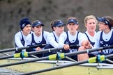 The Boat Race season 2018 - Women's Boat Race Trial Eights (OUWBC, Oxford): "Coursing River" after the race, here bow Sarah Payne-Riches, 2 Rachel Anderson, 3 Stefanie Zekoll, 4 Anna Murgatroyd, 5 Morgan McGovern, 6 Katherine Erickson.
River Thames between Putney Bridge and Mortlake,
London SW15,

United Kingdom,
on 21 January 2018 at 14:49, image #194