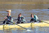 The Women's Boat Race season 2018 - fixture CUWBC vs. ULBC: CUWBC getting ready - 3 Alice White, 2 Myriam Goudet-Boukhatmi, bow Olivia Coffey.
River Thames between Putney Bridge and Mortlake,
London SW15,

United Kingdom,
on 17 February 2018 at 12:32, image #11