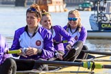 The Women's Boat Race season 2018 - fixture CUWBC vs. ULBC: ULBC getting ready - 3 Fionnuala Gannon, 2 Robyn Hart-Winks, bow Ally French.
River Thames between Putney Bridge and Mortlake,
London SW15,

United Kingdom,
on 17 February 2018 at 12:33, image #14