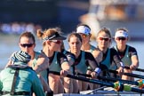 The Women's Boat Race season 2018 - fixture CUWBC vs. ULBC: Waiting for the race to be started - CUWBC with cox Sophie Shapter, stroke Tricia Smith, 7 Imogen Grant, 6 Anne Beenken, 5 Thea Zabell, 4 Paula Wesselmann, 3 Alice White, 2 Myriam Goudet-Boukhatmi, bow Olivia Coffey.
River Thames between Putney Bridge and Mortlake,
London SW15,

United Kingdom,
on 17 February 2018 at 13:09, image #36