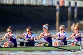 The Women's Boat Race season 2018 - fixture CUWBC vs. ULBC: The race has been started - ULBC with stroke Issy Powel, 7 Jordan Cole-Huissan, 6 Oonagh Cousins, 5 Hannah Roberts, 4 Katherine Barnhill.
River Thames between Putney Bridge and Mortlake,
London SW15,

United Kingdom,
on 17 February 2018 at 13:09, image #44