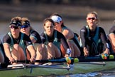 The Women's Boat Race season 2018 - fixture CUWBC vs. ULBC: CUWBC extending their lead near the Putney boat houses - here 7 Imogen Grant, 6 Anne Beenken, 5 Thea Zabell, 4 Paula Wesselmann, 3 Alice White.
River Thames between Putney Bridge and Mortlake,
London SW15,

United Kingdom,
on 17 February 2018 at 13:12, image #66