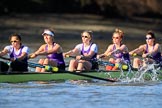 The Women's Boat Race season 2018 - fixture CUWBC vs. ULBC: The ULBC Eight, here 7 Jordan Cole-Huissan, 6 Oonagh Cousins, 5 Hannah Roberts, 4 Katherine Barnhill, 3 Fionnuala Gannon.
River Thames between Putney Bridge and Mortlake,
London SW15,

United Kingdom,
on 17 February 2018 at 13:13, image #74