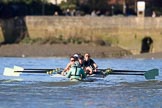 The Women's Boat Race season 2018 - fixture CUWBC vs. ULBC: The CUWBC Eight near Hammersmith Bridge - cox Sophie Shapter, stroke Tricia Smith, 7 Imogen Grant, 6 Anne Beenken, 5 Thea Zabell, 4 Paula Wesselmann, 3 Alice White, 2 Myriam Goudet-Boukhatmi, bow Olivia Coffey.
River Thames between Putney Bridge and Mortlake,
London SW15,

United Kingdom,
on 17 February 2018 at 13:17, image #91