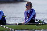 The Women's Boat Race season 2018 - fixture CUWBC vs. ULBC: ULBC cox Ally French resting after the first part of the race.
River Thames between Putney Bridge and Mortlake,
London SW15,

United Kingdom,
on 17 February 2018 at 13:20, image #96