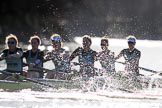 The Women's Boat Race season 2018 - fixture CUWBC vs. ULBC: The start to the second part of the race, here the CUWBC Eight with 6 Anne Beenken, 5 Thea Zabell, 4 Paula Wesselmann, 3 Alice White, 2 Myriam Goudet-Boukhatmi, bow Olivia Coffey.
River Thames between Putney Bridge and Mortlake,
London SW15,

United Kingdom,
on 17 February 2018 at 13:27, image #105