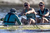 The Women's Boat Race season 2018 - fixture CUWBC vs. ULBC: The CUWBC Eight, here cox Sophie Shapter, stroke Tricia Smith, 7 Imogen Grant.
River Thames between Putney Bridge and Mortlake,
London SW15,

United Kingdom,
on 17 February 2018 at 13:29, image #124