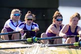 The Women's Boat Race season 2018 - fixture CUWBC vs. ULBC: The ULBC Eight - here bow Ally French, 2 Robyn Hart-Winks, 3 Fionnuala Gannon, 4 Katherine Barnhill.
River Thames between Putney Bridge and Mortlake,
London SW15,

United Kingdom,
on 17 February 2018 at 13:31, image #146