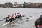 The Women's Boat Race season 2018 - fixture OUWBC vs. Molesey BC: Molesey has fallen behind on the approach to Hammersmith Bridge.
River Thames between Putney Bridge and Mortlake,
London SW15,

United Kingdom,
on 04 March 2018 at 13:50, image #81