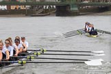 The Women's Boat Race season 2018 - fixture OUWBC vs. Molesey BC: Molesey has fallen behind on the approach to Hammersmith Bridge.
River Thames between Putney Bridge and Mortlake,
London SW15,

United Kingdom,
on 04 March 2018 at 13:50, image #82