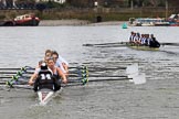 The Women's Boat Race season 2018 - fixture OUWBC vs. Molesey BC: OUWBC in the lead on the approach to Hammersmith Bridge.
River Thames between Putney Bridge and Mortlake,
London SW15,

United Kingdom,
on 04 March 2018 at 13:52, image #85