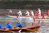 The Cancer Research UK Women's Boat Race 2018: Historic rowing boats (here from CityBargeClub.org.uk) entertaining the crowds.
River Thames between Putney Bridge and Mortlake,
London SW15,

United Kingdom,
on 24 March 2018 at 15:16, image #78