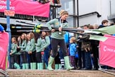 The Cancer Research UK Women's Boat Race 2018: The Cambridge women, as winners of the previous years race, are the first to come out of the boathouse.
River Thames between Putney Bridge and Mortlake,
London SW15,

United Kingdom,
on 24 March 2018 at 15:33, image #84