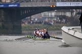 The Cancer Research UK Women's Boat Race 2018: The Oxford women approaching Barnes Bridge - bow Renée Koolschijn, 2 Katherine Erickson, 3 Juliette Perry, 4 Alice Roberts, 5 Morgan McGovern, 6 Sara Kushma, 7 Abigail Killen, stroke Beth Bridgman, cox Jessica Buck.
River Thames between Putney Bridge and Mortlake,
London SW15,

United Kingdom,
on 24 March 2018 at 16:46, image #194