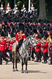 Trooping the Colour 2009: The Field Officer in Brigade Waiting, Lieutenant Colonel B C Farrell, on 'Wellesley', behind him the Massed Bands marching..
Horse Guards Parade, Westminster,
London SW1,

United Kingdom,
on 13 June 2009 at 11:23, image #193