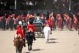 Trooping the Colour 2009: March Off - the footguards are followed by the Massed Bands, with the drummers in the rear, and the pipers in the last row - on the left the Irish Pipers, on the right the Scots Pipers. Behind, the ivory mounted phaeton carrying Her Majesty..
Horse Guards Parade, Westminster,
London SW1,

United Kingdom,
on 13 June 2009 at 12:13, image #264