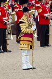 Trooping the Colour 2010: Drum Major of the Grenadier Guards in position on the parade ground. His band of the Grenadier Guards is behind him,  the photo shows the Band of the Scots Guards, positioned left of his band..
Horse Guards Parade, Westminster,
London SW1,
Greater London,
United Kingdom,
on 12 June 2010 at 10:34, image #19