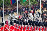 Trooping the Colour 2010: The Royal Party, coming from Buckingham Palace onto Horse Guards Parade.

Queen Elizabeth II and the Prince Philip are in the Ivory Mounted Phaeton, followed by three Royal Colonels (The Prince of Wales, left, The Duke of Kent, middle, and The Princess Royal, right).

On the left of the photo spectators watching from St. James's Park, on the bottom of the photo No. 6 Guard, No. 7 Company, Coldstream Guards..
Horse Guards Parade, Westminster,
London SW1,
Greater London,
United Kingdom,
on 12 June 2010 at 10:57, image #51