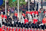 Trooping the Colour 2010: The Royal Procession reaching Horse Guards Parade. At the bottom, behind No. 6 Guard, on the right and out of focus, Lt Col A C Ford, followed by two Grooms of the Royal Household.

On the left Major General Sir Sebastian Roberts, Colonel Irish Guards, and to his left Major General W G Cubitt, Major General Commanding the Household Division and General Officer Commanding London District.

In the next row Colonel T W Browne, Silver Stick in Waiting, The Blues and Royal (partly hidden by General Cubitt) and Colonel A D Mathewson, Chief of Staff London District, and Captain G T Murphy, Aide-de-Camp, Irish Guards.

Behind Lt Col J.S. Olivier, The Blues and Royals, partly covered, and Major G V A Baker, Grenadier Guards.

In the row behind and visible - Lt. Col J B O'Gorman, Irish Guards, and Major E M Crofton, Coldstream Guards..
Horse Guards Parade, Westminster,
London SW1,
Greater London,
United Kingdom,
on 12 June 2010 at 10:58, image #52