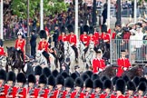 Trooping the Colour 2010: The Royal Procession reaching Horse Guards Parade. At the bottom, behind No. 6 Guard, on the right and out of focus,  two Grooms of the Royal Household.

On the left Colonel A D Mathewson, Chief of Staff London District, and Captain G T Murphy, Aide-de-Camp, Irish Guards.

Behind Lt Col J.S. Olivier, The Blues and Royals, partly covered, Major G V A Baker, Grenadier Guards, and Major J W S Lawrie, Scots Guards.

They are followed by Colonel T C S Bonas, Welsh Guards, Lt. Col J B O'Gorman, Irish Guards, and Major E M Crofton, Coldstream Guards.

Behind them two further Grooms of the Royal Household, and four Troopers of The Life Guards..
Horse Guards Parade, Westminster,
London SW1,
Greater London,
United Kingdom,
on 12 June 2010 at 10:58, image #53