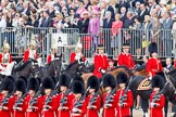 Trooping the Colour 2010: Members of the Royal Procession arriving at Horse Guards Parade. 

On horseback, in front, Colonel T C S Bonas, Welsh Guards.

He is followed by two Grooms Of the Royal Household, then follow four Troopers of the Life Guards.

They are riding along the eastern side of the parade ground, next to the Old Admirality Building, spectators are watching from the Inner Line Of Sentries, and one of the stands above..
Horse Guards Parade, Westminster,
London SW1,
Greater London,
United Kingdom,
on 12 June 2010 at 10:59, image #61