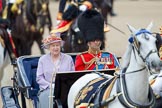 Trooping the Colour 2010: Queen Elizabeth II and The Prince Philip leading the Royal Procession onto Horse Guards Parade. 

In 58 years, The Queen has attended every single parade, except 1955, when there was a national rail strike.

The Royal carriage, called the &quot;Ivory Mounted Phaeton&quot;, had been built for Queen Victoria in 1842..
Horse Guards Parade, Westminster,
London SW1,
Greater London,
United Kingdom,
on 12 June 2010 at 10:59, image #62