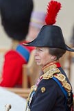 Trooping the Colour 2010: Anne, Princess Royal, only daughter of Queen Elizabeth II and Prince Philip, Duke of Edinburgh and Colonel of the Blues and Royals, attending the parade as Royal Colonels.

Behind her Prince Philip, the Duke of Edinburgh, and her Majesty, Queen Elizabeth II, on the saluting dais..
Horse Guards Parade, Westminster,
London SW1,
Greater London,
United Kingdom,
on 12 June 2010 at 11:45, image #155