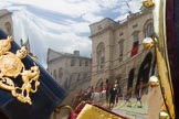 Trooping the Colour 2010: Colonel T W Browne, The Blues and Royals, Silver Stick in Waiting, at the end of parade, marching off.

Horse Guards Parade is beautifully reflected in the rear shield of his uniform (please correct me if "rear shield" is the wrong phrase!)..
Horse Guards Parade, Westminster,
London SW1,
Greater London,
United Kingdom,
on 12 June 2010 at 12:12, image #194