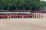 Trooping the Colour 2011: The March Past. On the left, the Massed Bands playing, marching, on the right of the photo, the guards divisions. On Top, No. 1 Guards, the Escort to the Colour, carrying the Colour.
On the backgound the Mounted Bands of the Household Divison, and on the left The Blues and Royals of the Household Cavalry..
Horse Guards Parade, Westminster,
London SW1,
Greater London,
United Kingdom,
on 11 June 2011 at 11:41, image #262