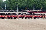 Trooping the Colour 2011: The March Past. On the left, the Massed Bands playing, marching, on the right of the photo, the guards divisions. On Top, No. 1 Guards, the Escort to the Colour, carrying the Colour.
On the backgound the Mounted Bands of the Household Divison, and on the left the Blues and Royals of The Household Cavalry..
Horse Guards Parade, Westminster,
London SW1,
Greater London,
United Kingdom,
on 11 June 2011 at 11:42, image #265