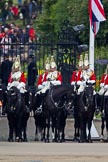 Trooping the Colour 2011: Household Cavalry: The Life Guards, at the St.James's Park side of Horse Guards Parade, in front of the park entrance..
Horse Guards Parade, Westminster,
London SW1,
Greater London,
United Kingdom,
on 11 June 2011 at 11:45, image #290