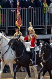 Trooping the Colour 2011: The Standard Bearer and Trumpeter, both from the Life Guards, during the Ride Past, close to the end of the parade..
Horse Guards Parade, Westminster,
London SW1,
Greater London,
United Kingdom,
on 11 June 2011 at 11:58, image #359