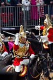 Trooping the Colour 2011: The Field Officer of the Escort, Major N P G van Cutsem, The Life Guards, during the Ride Past..
Horse Guards Parade, Westminster,
London SW1,
Greater London,
United Kingdom,
on 11 June 2011 at 11:58, image #360