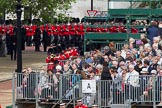 The Colonel's Review 2012: The Band of the Irish Guards on the way towards Horse Guards Parade, behind them No. 5 Guard (1st Battalion Irish Guards) still on the Mall..
Horse Guards Parade, Westminster,
London SW1,

United Kingdom,
on 09 June 2012 at 10:21, image #41