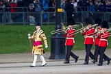 Trooping the Colour 2012: Drum Major Tony Taylor, No. 7 Company Coldstream Guards, with the Band of the Scots Guards..
Horse Guards Parade, Westminster,
London SW1,

United Kingdom,
on 16 June 2012 at 10:16, image #31