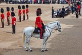 Trooping the Colour 2012: The Adjutant of the Parade, Captain F O B Wells, Coldstream Guards, reporting to the Field Officer..
Horse Guards Parade, Westminster,
London SW1,

United Kingdom,
on 16 June 2012 at 10:38, image #98