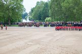 Trooping the Colour 2012: The "empty" space that had been occupied by No. 1 Guard, the Escort to the Colour.  Behind the line of guardsmen the Royal Horse Artillery, waiting in front of St. James's Park..
Horse Guards Parade, Westminster,
London SW1,

United Kingdom,
on 16 June 2012 at 11:27, image #353