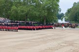 Trooping the Colour 2012: Guards divisions turning left on their anti-clockwise march around Horse Guards Parade. In the background a fountain in St. James's Park..
Horse Guards Parade, Westminster,
London SW1,

United Kingdom,
on 16 June 2012 at 11:34, image #394