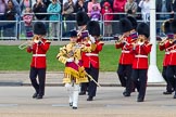 The Colonel's Review 2013: The Band of the Coldstream Guards, led by Senior Drum Major Matthew Betts, Grenadier Guards, marching onto Horse Guards Parade..
Horse Guards Parade, Westminster,
London SW1,

United Kingdom,
on 08 June 2013 at 10:13, image #48