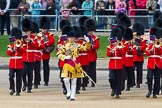 The Colonel's Review 2013: The Band of the Coldstream Guards, led by Senior Drum Major Matthew Betts, Grenadier Guards, marching onto Horse Guards Parade..
Horse Guards Parade, Westminster,
London SW1,

United Kingdom,
on 08 June 2013 at 10:13, image #49