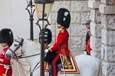 The Colonel's Review 2013: The Field Officer in Brigade Waiting, Lieutenant Colonel D W L Bossi, Welsh Guards, at Horse Guards Arch..
Horse Guards Parade, Westminster,
London SW1,

United Kingdom,
on 08 June 2013 at 10:41, image #191