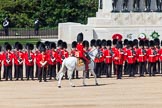 The Colonel's Review 2013: The gap in the line that No. 3 Guard had opened for the carriages has been closed again, the field officer is riding back to the centre of the line..
Horse Guards Parade, Westminster,
London SW1,

United Kingdom,
on 08 June 2013 at 10:54, image #236