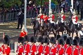 The Colonel's Review 2013: Leading the Royal Procession from The Mall onto Horse Guards Parade - Brigade Major Household Division Lieutenant Colonel Simon Soskin, Grenadier Guards, followed by four Troopers of The Life Guards..
Horse Guards Parade, Westminster,
London SW1,

United Kingdom,
on 08 June 2013 at 10:55, image #240