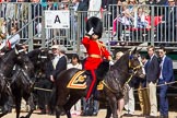 The Colonel's Review 2013: Leading the Royal Procession, Brigade Major Household Division Lieutenant Colonel Simon Soskin, Grenadier Guards, salute when passing the Colour..
Horse Guards Parade, Westminster,
London SW1,

United Kingdom,
on 08 June 2013 at 10:56, image #248