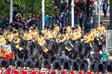 The Colonel's Review 2013: The Mounted Bands of the Household Cavalry are marching down Horse Guards Road as the third element of the Royal Procession..
Horse Guards Parade, Westminster,
London SW1,

United Kingdom,
on 08 June 2013 at 10:57, image #252