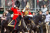 The Colonel's Review 2013: The Non-Royal Colonels, Colonel Coldstream Guards General Sir James Bucknall and Gold Stick in Waiting and Colonel Life Guards, Field Marshal the Lord Guthrie of Craigiebank, saluting the Colour..
Horse Guards Parade, Westminster,
London SW1,

United Kingdom,
on 08 June 2013 at 10:59, image #282