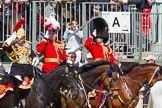 The Colonel's Review 2013: From left to right - Silver-Stick-in-Waiting, Colonel S H Cowen, The Blues and Royals, 
Chief of Staff, Colonel R H W St G Bodington, Welsh Guards, and Aide-de-Camp, Captain J J Hathaway-White, Grenadier Guards, saluting the Colour..
Horse Guards Parade, Westminster,
London SW1,

United Kingdom,
on 08 June 2013 at 11:00, image #286