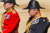 The Colonel's Review 2013: The Equerry in Waiting to Her Majesty, Lieutenant Colonel Alexander Matheson of Matheson, younger,The Crown Equerry Colonel Toby Browne, during the Inspection of the Line..
Horse Guards Parade, Westminster,
London SW1,

United Kingdom,
on 08 June 2013 at 11:01, image #320